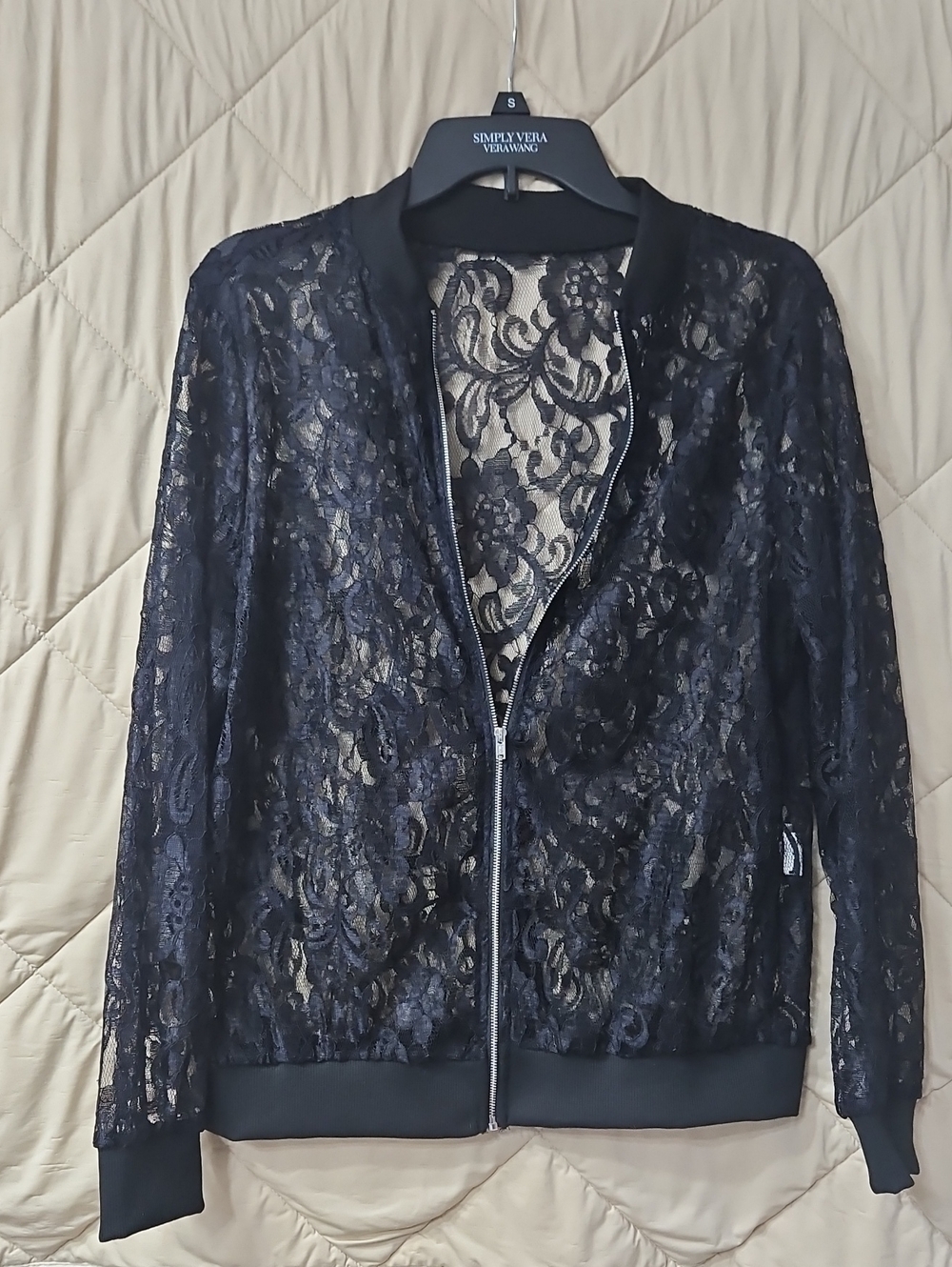 Sheer Black Floral Lace Bomber